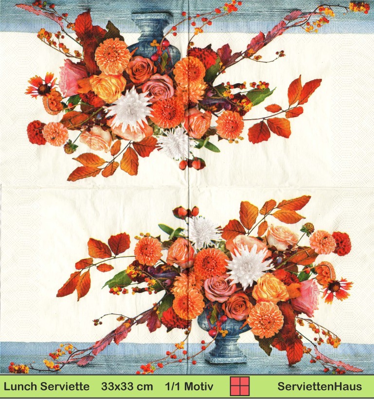 Dahlien Astern und Rosen in einer Vase - 1 Lunch Serviette - Halbes Motiv