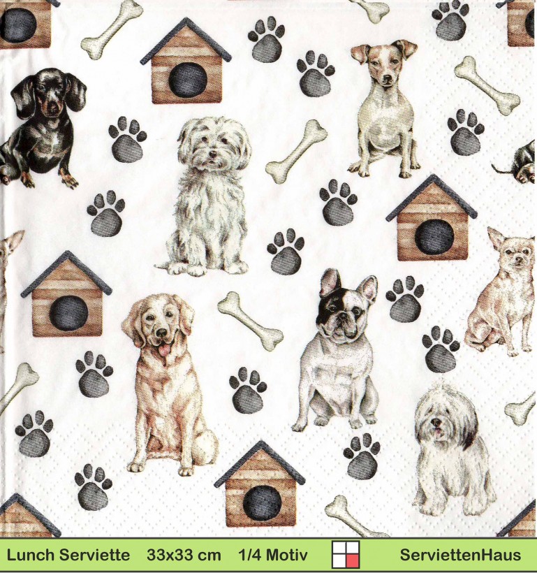 Viele kleine gezeichnete Hunde - 1 Lunch Serviette ganzes Motiv