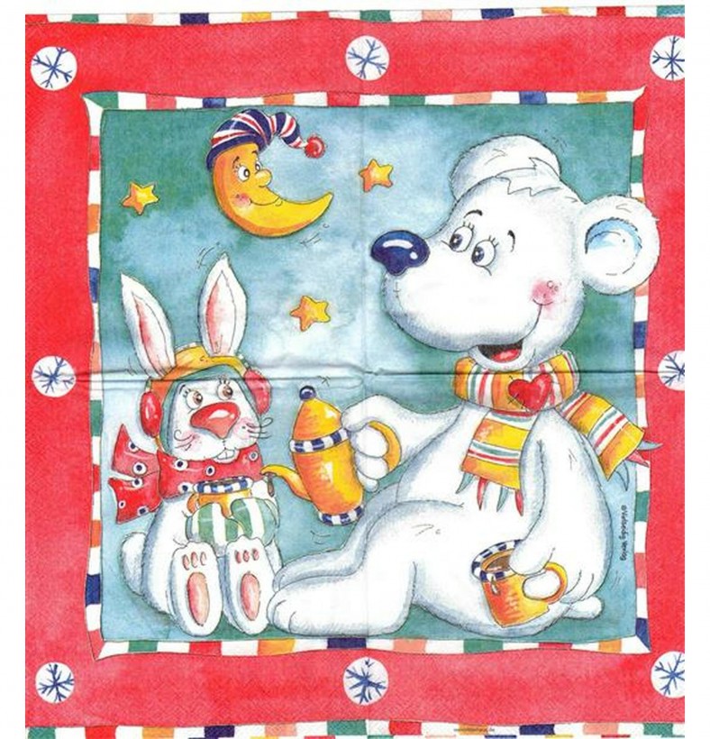 Vielseidig - Eisbär und Schneehase - 1 Lunch Serviette - ganzes Motiv