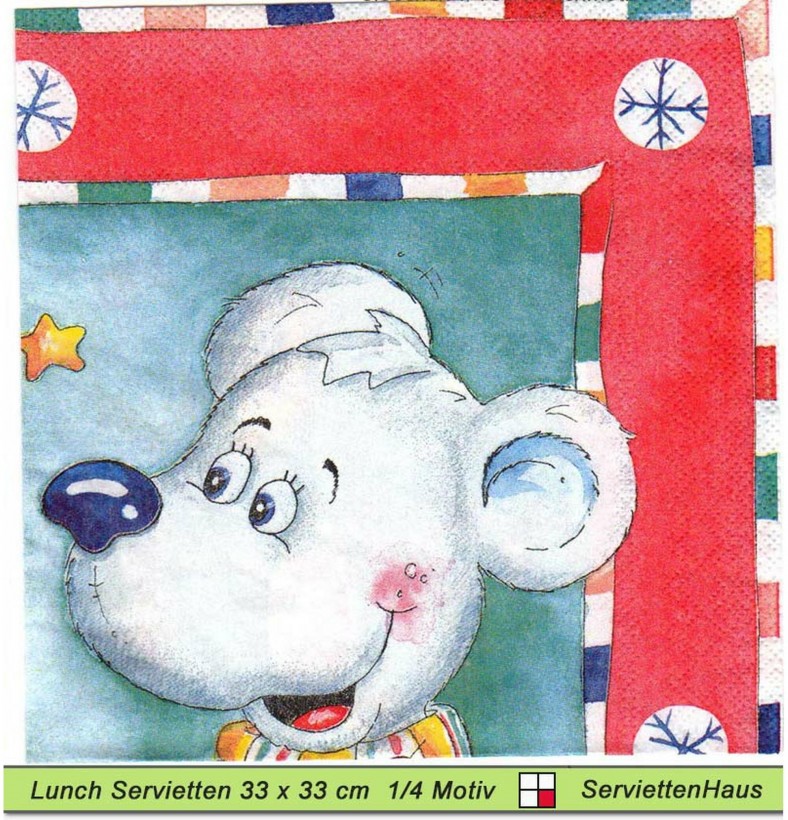 Vielseidig - Eisbär und Schneehase - 1 Lunch Serviette - ganzes Motiv