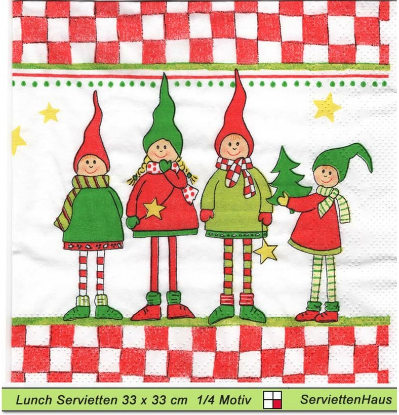 Vier Weihnachtselfen - 1 Lunch Serviette