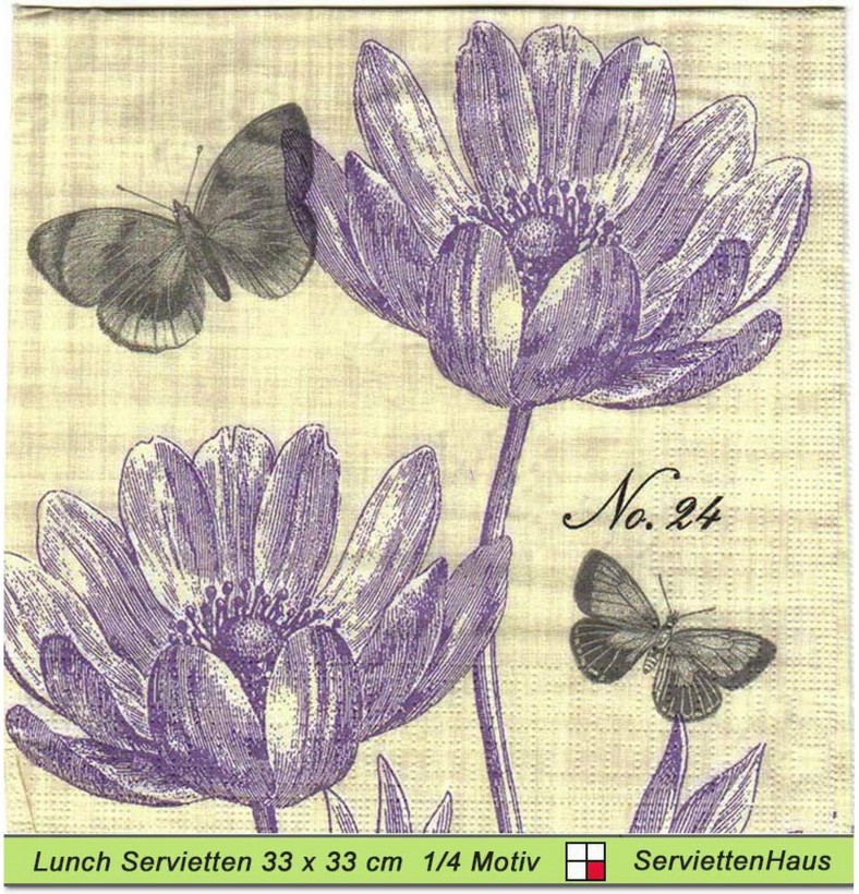Violetter Blumen mit Schmetterlingen - 1 Lunch Serviette