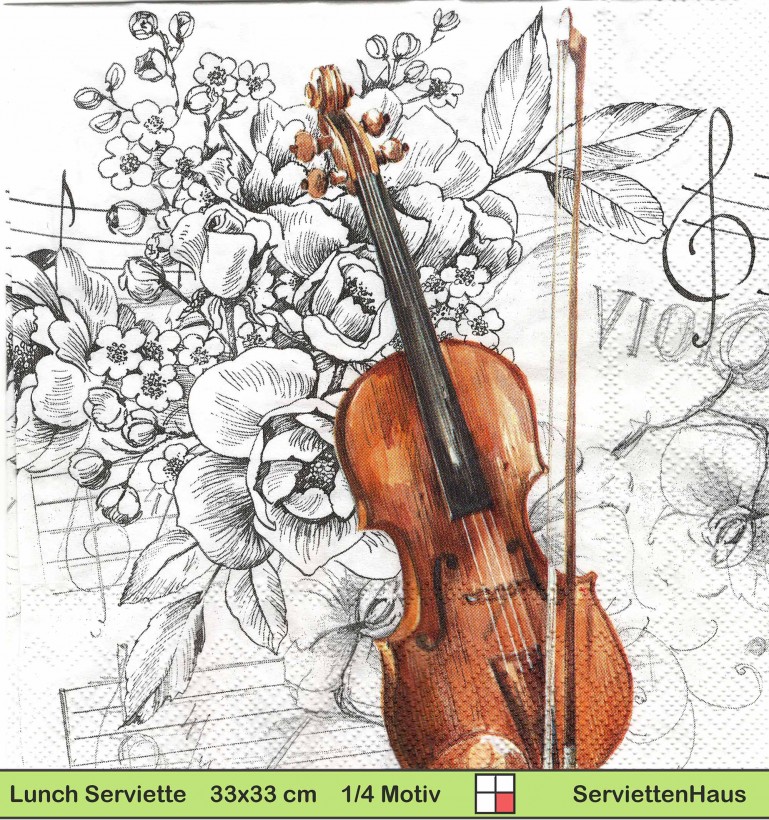 Geige Violine mit Blumen und Noten - 1 Lunch Serviette