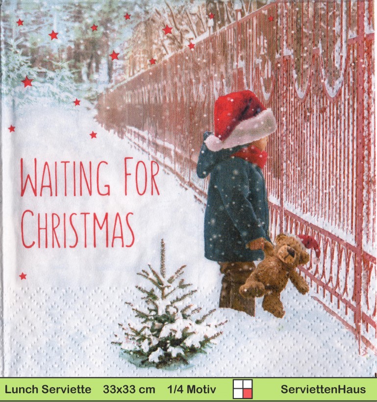 Warten auf Weihnachten mit dem Teddy - 1 Lunch Serviette halbes Motiv