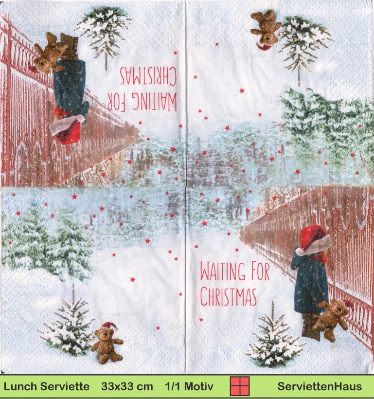 Warten auf Weihnachten mit dem Teddy - 1 Lunch Serviette halbes Motiv