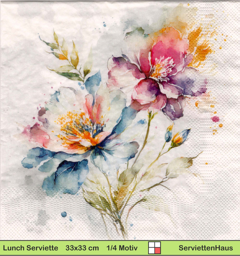 Watercolor Blumen - 1 Lunch Serviette