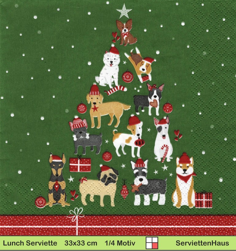 Weihnachtliche Hundepyramide - 1 Lunch Serviette