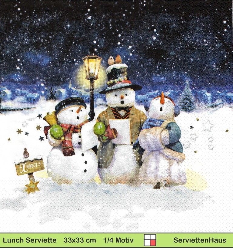 Schneemann Chor singt unter Laterne - 1 Lunch Serviette