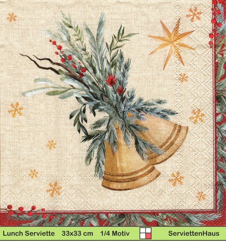 Weihnachtsglocken und Sterne - 1 Lunch Serviette
