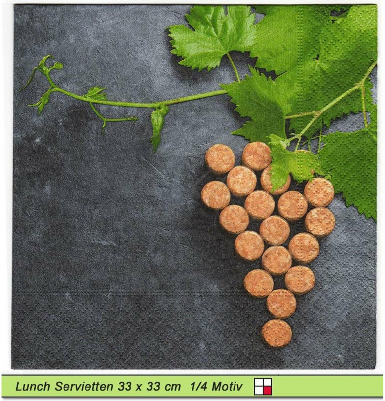 Weinrebe aus Korken mit Weinblätter - 1 Lunch Serviette