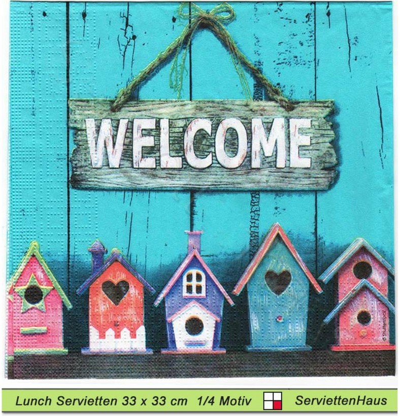 Welcome mit kleinen Häusern - 1 Lunch Serviette