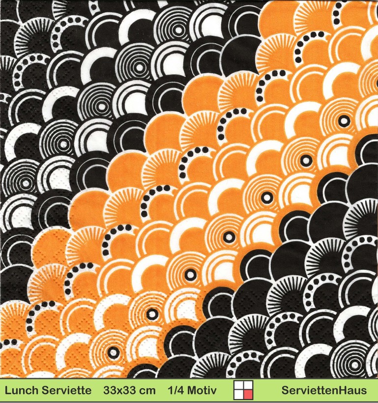 Wellenmuster in schwarz und orange - 1 Lunch Serviette