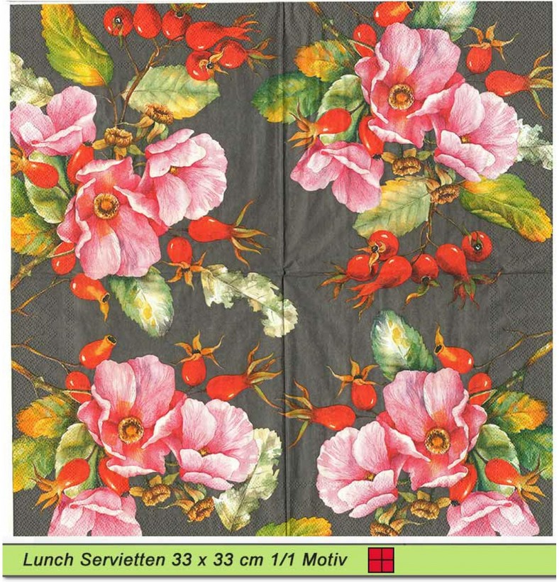 Wilde Rosen und Hagebutten - 1 Lunch Serviette