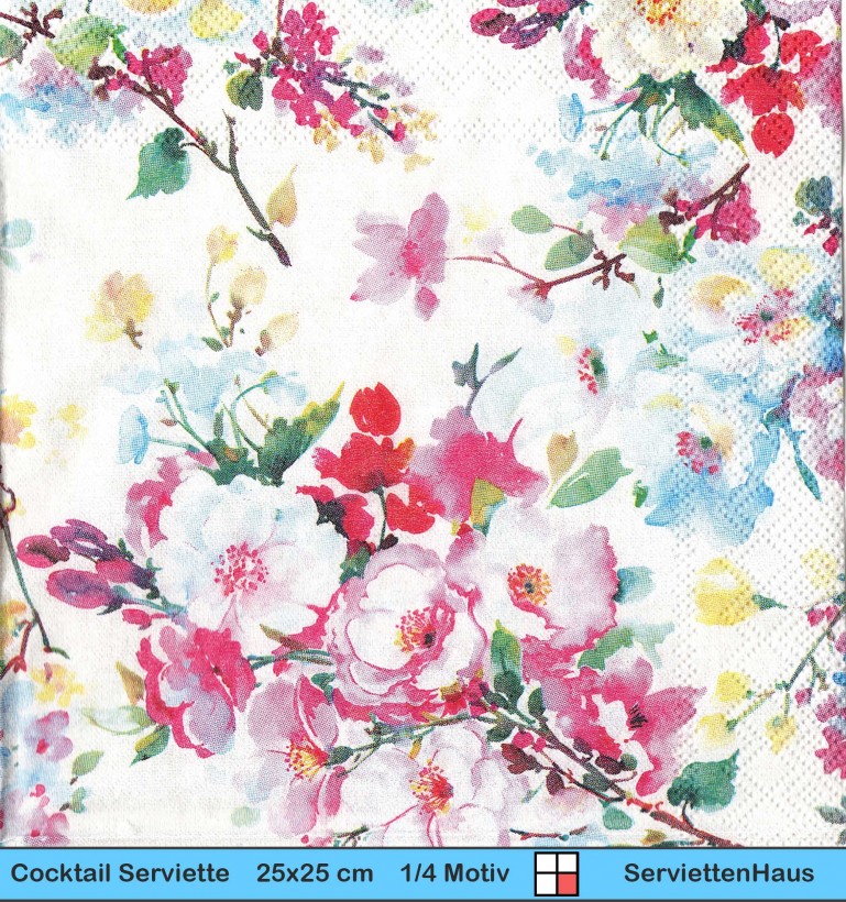 Kleine bunte Blumen - 1 Cocktail Serviette - halbes Motiv