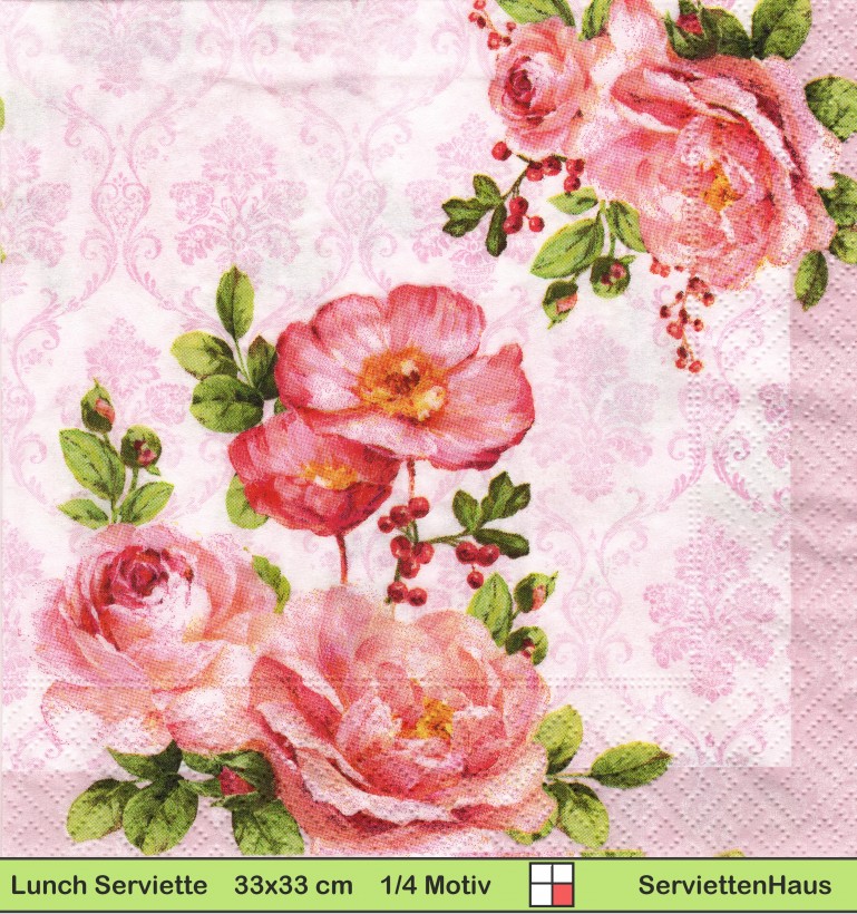 Rosen mit wilden Rosen - 1 Lunch Serviette
