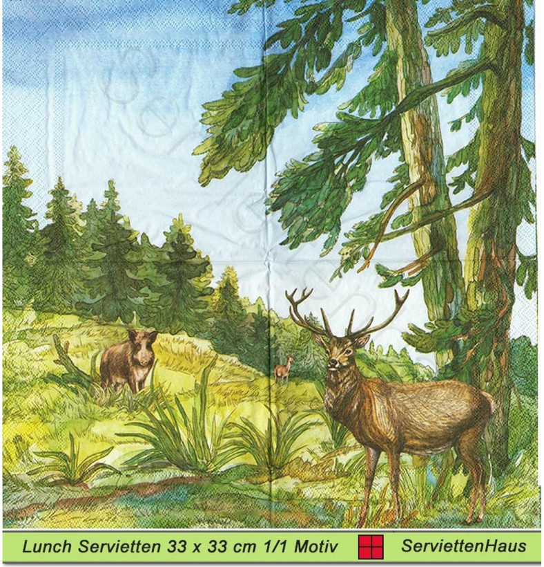 Wildschwein Hirsch und Reh - 1 Lunch Serviette - ganes Motiv