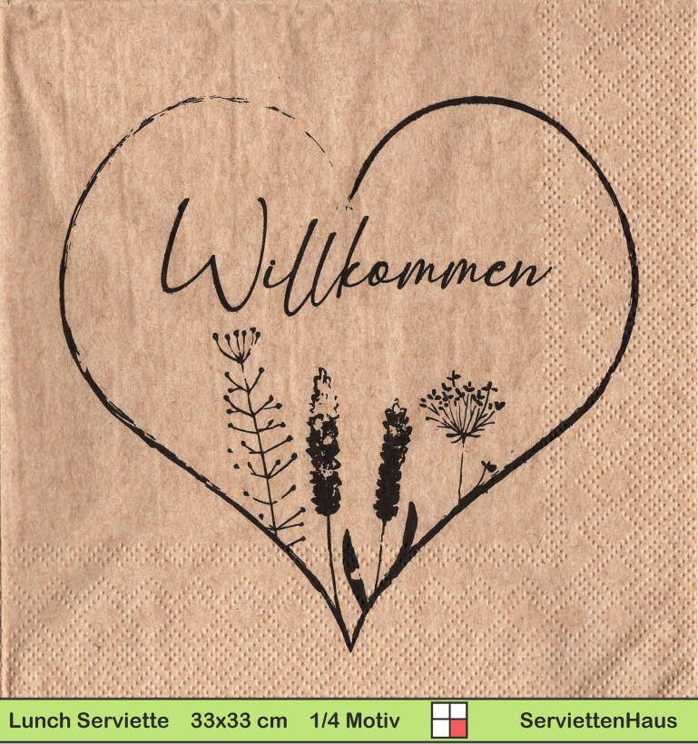 Willkommen in ein Herz geschrieben mit Blumen - 1 Lunch Serviette