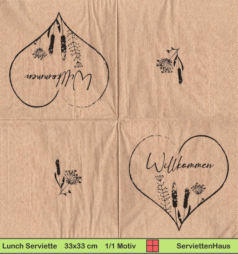 Willkommen in ein Herz geschrieben mit Blumen - 1 Lunch Serviette