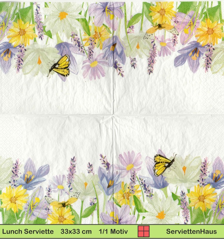 Schmetterling über Blumenwiese - 1 Lunch Serviette - halbes Motiv