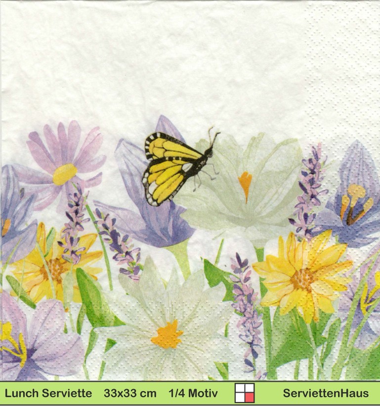 Schmetterling über Blumenwiese - 1 Lunch Serviette - halbes Motiv