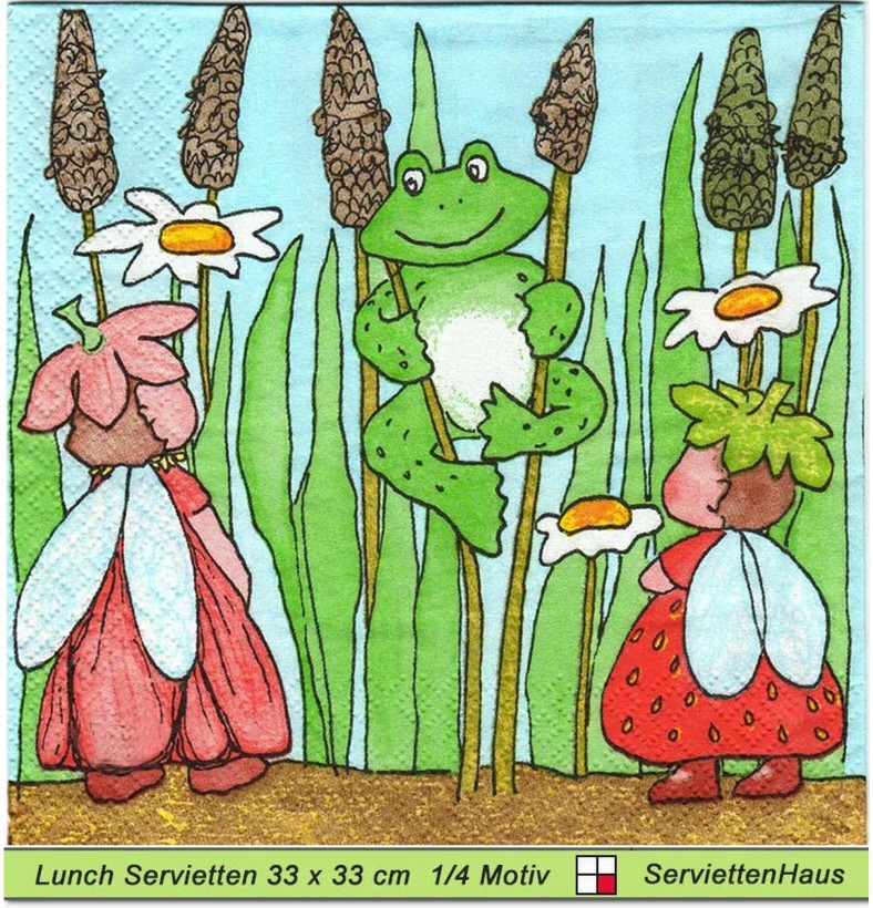 Zwei Elfen im Schilf mit Frosch - 1 Lunch Serviette