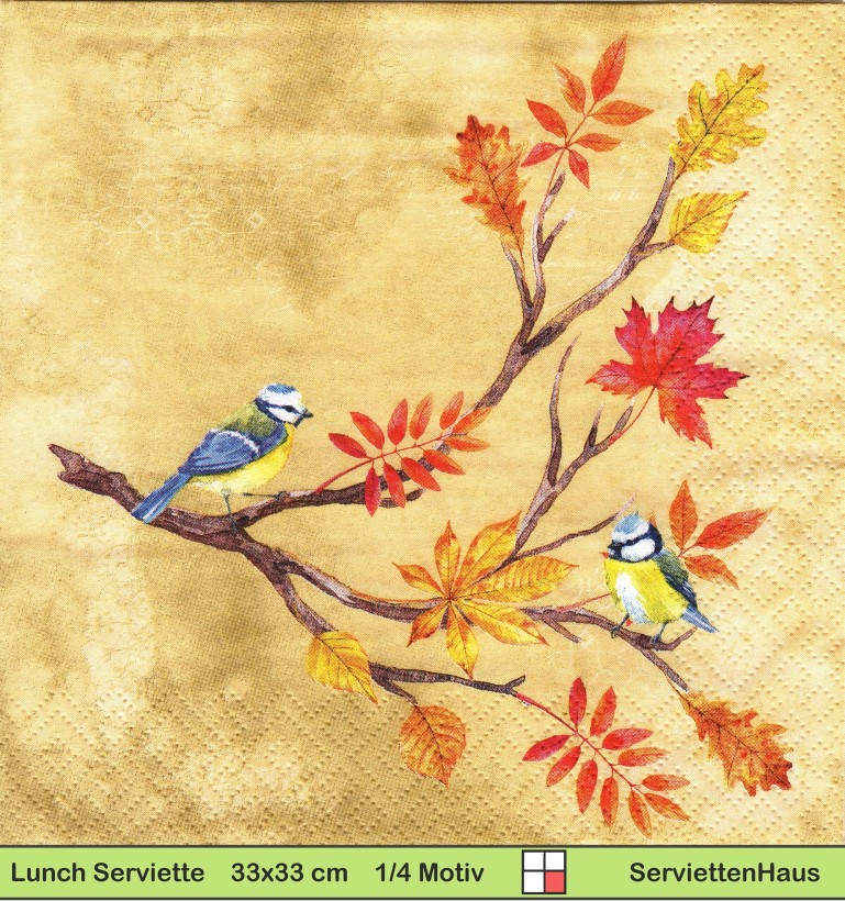 Meisen auf einem herbstlichen Zweig - 1 Lunch Serviette