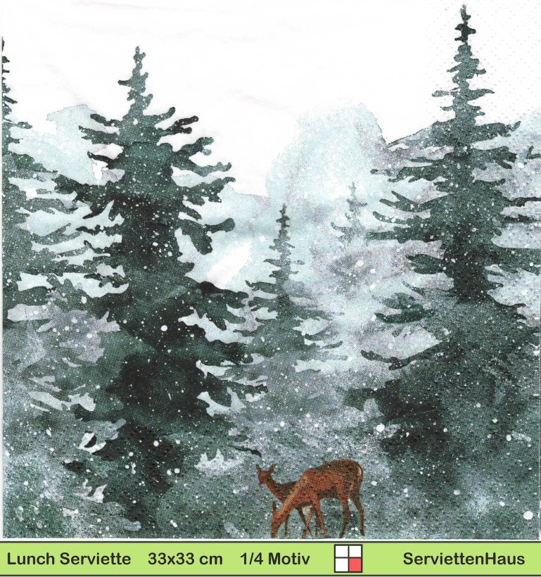 Zwei Rehe im Tannenwald im Schnee - 1 Lunch Serviette