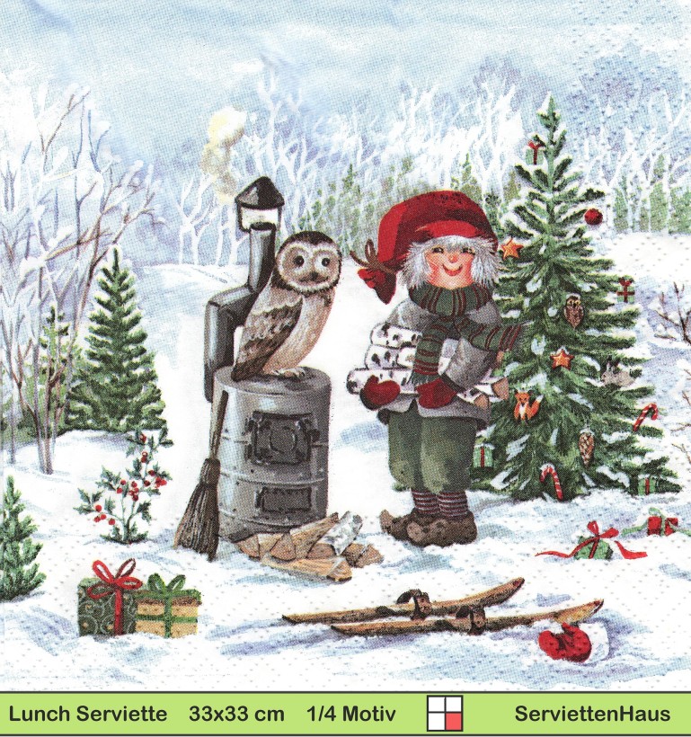Holmblad - Zwerg mit Eule im Wald - 1 Lunch Serviette
