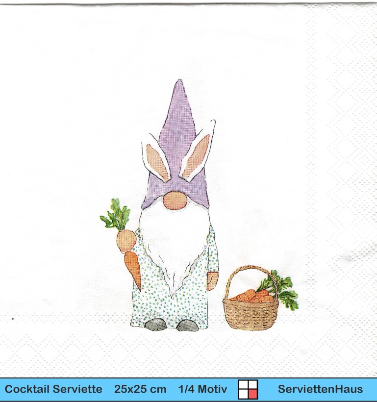 Zwerg mit Hasenohren und Möhren - 1 Cocktail Serviette