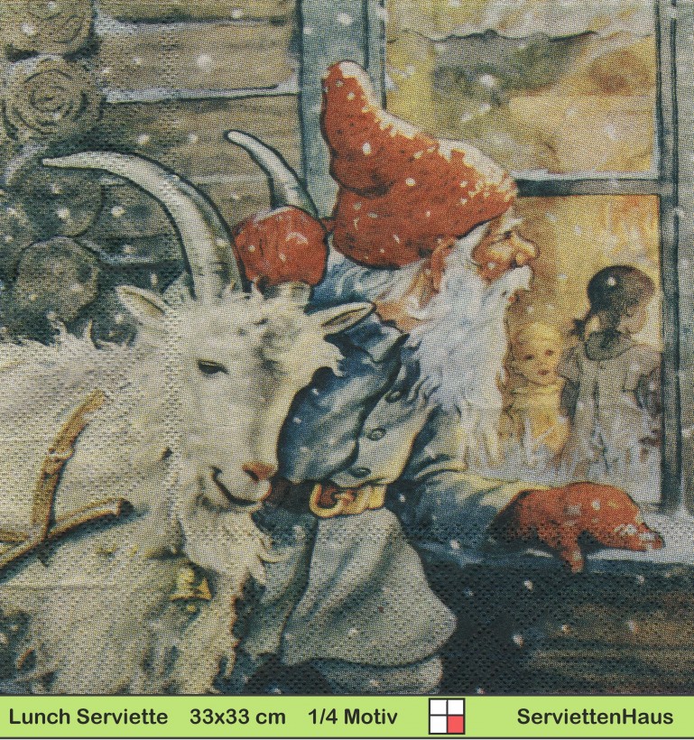 Zwerg mit Ziegenbock am Fenster - 1 Lunch Serviette