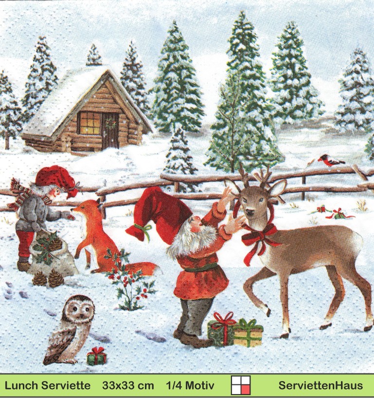 Holmblad - Zwerg mit Fuchs Reh Eule - 1 Lunch Serviette