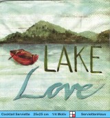 Lake Love mit Bergen und Boot - 1 Cocktail Serviette