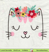 Lächelnde Katze mit Blumen - 1 Lunch Serviette
