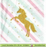 Goldenes Einhorn auf Streifen - 1 Lunch Serviette