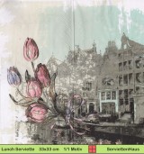 Niederlande - Grachten mit Tulpen - 1 Lunch Serviette - ganzes Motiv