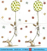 Anita Jeram - Hase und Hund mit Luftballon - 1 Cocktail Serviette - halbes Motiv