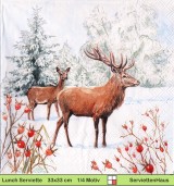 Hirsch und Reh im Winterwald - 1 Lunch Serviette