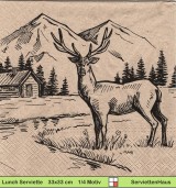 Hirsch in den Alpen vor kleiner Hütte auf Naturpapier -1 Lunch Serviette