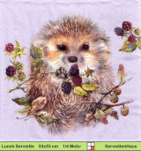Igel mit Brombeeren auf lila - 1 Lunch Serviette