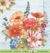 Bauernblumen in rosa auf blau - 1 Lunch Serviette