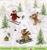 Mäuse auf Schlitten Ski und als Schneeengel - 1 Lunch Serviette