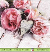 Metallherz zwischen Rosen - 1 Lunch Serviette