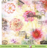 Kleine Rosen mit Zeitungsausschnitten - 1 Lunch Serviette halbes Motiv