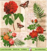 Wilde Rosen mit Farn auf Schrift - 1 Lunch Serviette