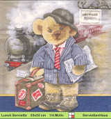Reiseteddy mit Koffer am Bahnsteig - 1 Lunch Serviette