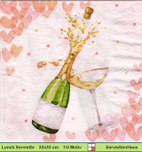 Sektflasche mit kleinen Herzen - 1 Lunch Serviette