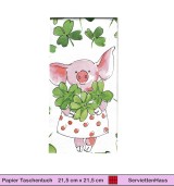 Schweinchen mit vierblättrigen Kleeblätter - 1 Papier Taschentuch