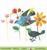 Zwei gezeichenete Vögel zwischen Blumen - 1 Lunch Serviette